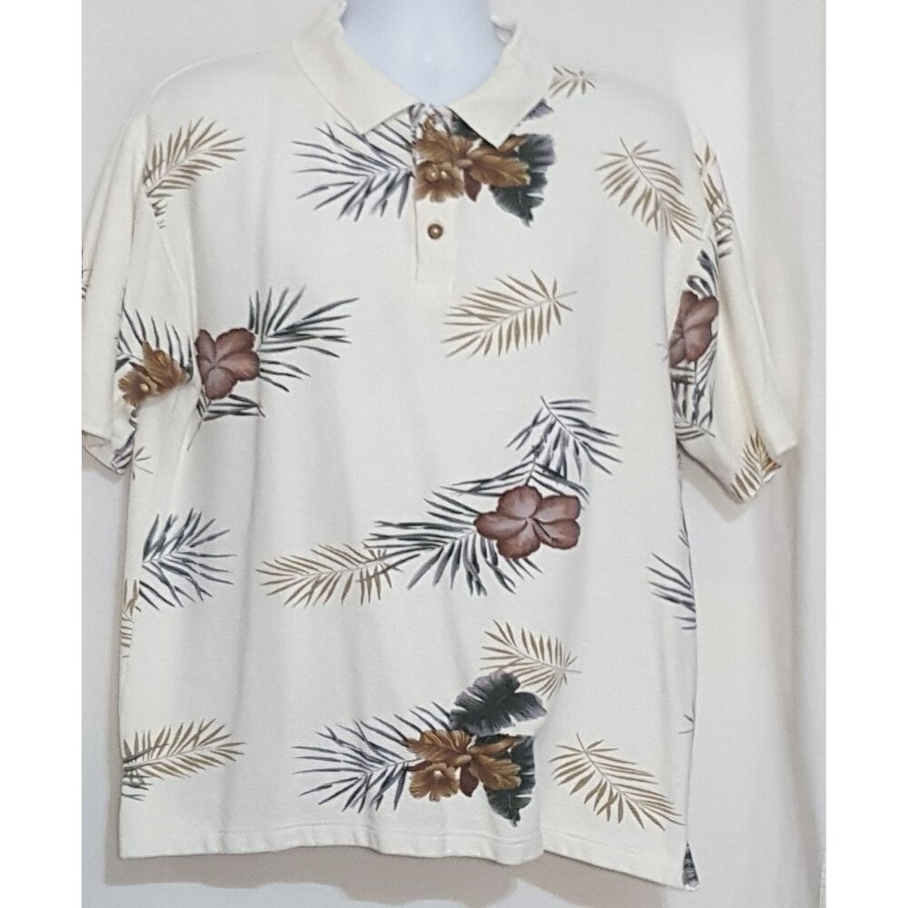 Haggar‎ EZ's Hawaiian Shirt Men's M Polo White Knit Cotton
